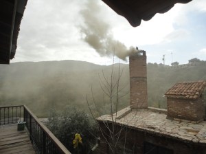 Coal smoke billowing from chimney, Şirince, January, 2018
