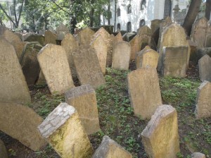 Disorderly headstones of old cemetery