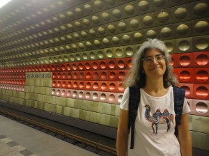 Ayşe in subway station, obliquely