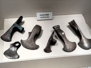 Each of the six ax-heads has a single blade, which is almost a half-circle