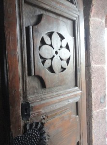 Carved wooden door of Kocabey mosque