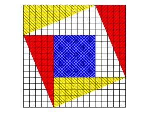 A 17×17 grid of squares, divided into four 5×12 rectangles arranged symmetrically about a 7×7 square; the rectangles are divided in two by diagonals, which themselves describe a square