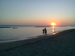 Twilight beach scene