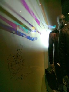 Colored lights behind mannequins