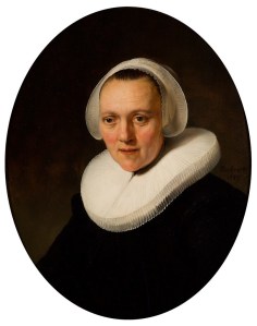 Three quarter view of woman with white ruff
