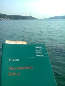 Green cover of Nicomachean Ethics, Crisp translation, against water