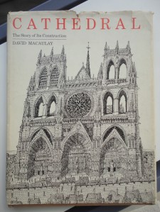 Front of the quoted book, with a drawing of the west face of the completed cathedral. The building bends to the right, as perhaps it would, drawn by a right-handed person